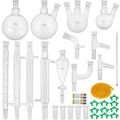 £249.99 • Buy Organic Glass Chemistry Kit Distillation Kit Lab Glassware Round Bottom Kit 32pc