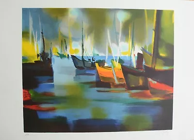 Marcel Mouly  Chalutiers Au Noirmoutier  Limited Edition S/N Lithograph With COA • $345