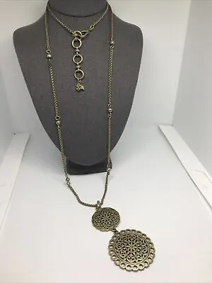 Lucky Brand Necklace Pierced Metal Medallion Mandala Pendant Necklace Gold Tone • $10.59