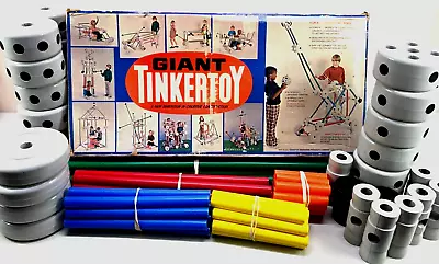 Vintage 1970 Giant Tinker Toys 5300 Original Giant Plastic Set 87 Pieces + Box • $229.99