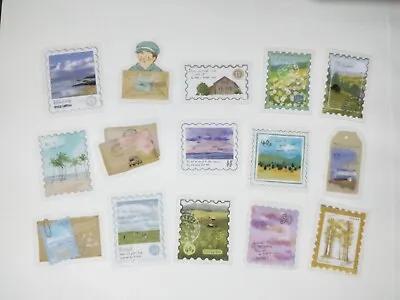 $1.80 • Buy 15pc Stamp Design Vacation Stickers Vintage Aesthetic Bullet Journal Scrapbook