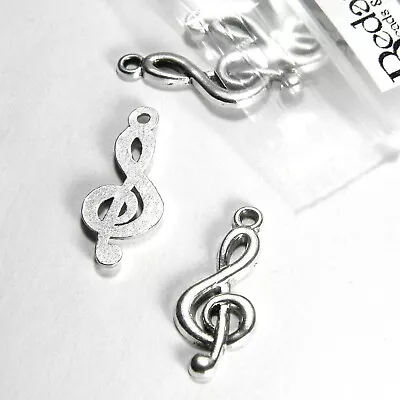 10 Big 25mm 1 Inch Antique Silver Plated Pewter Treble Clef Music Note Charms • $2.36