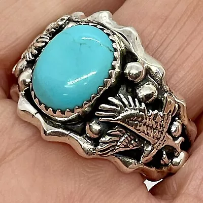 Navajo Eagle Turquoise Men's Ring Size 12 Sterling By Genevieve Francisco 11.1g • $79.94