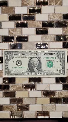 One Dollar Bill With 5-of-a-kind & Only 3 Digits 2009. Serial Number #L75666766Q • $7