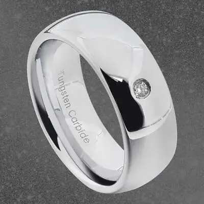 Tungsten Dome Mirror Top 2mm Round Diamond SI1-SI2 Men's Wedding Ring • $56.99