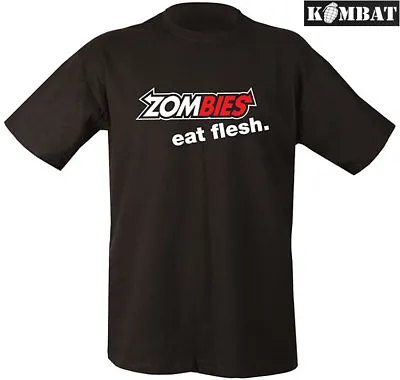 Mens Combat Military Army Tactical Zombies Eat Flesh Print T-shirt 100% Black • £709.99