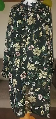 £9.99 • Buy JD William Black Floral Pleated Long Sleeved Blouse Size 10 BNWT