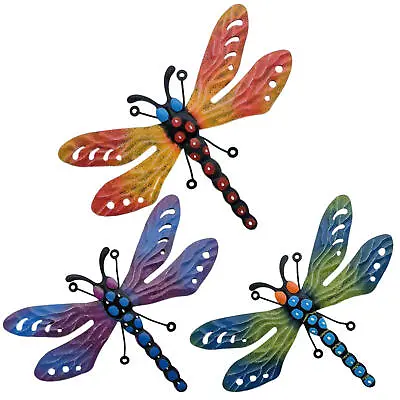 Metal Dragonfly Art Wall Outdoor Fence Hanging Ornament For Garden Home Decor • £10.93