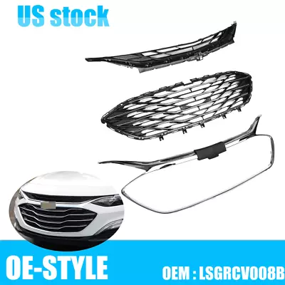 For Chevrolet Malibu 2019-2023 Front Bumper Upper Lower Grill Grille Chrome 3PCS • $102.99