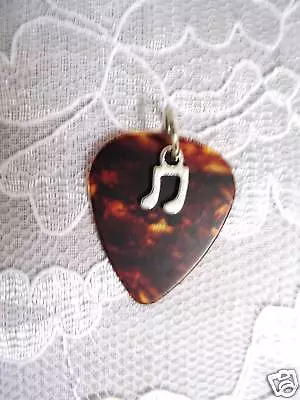 Brown Guitar Pick Double Music Note Pendant Necklace • $5.49