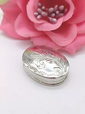 Sterling Silver Miniature Oval Floral Pill Box. Hallmarked. • $47.99