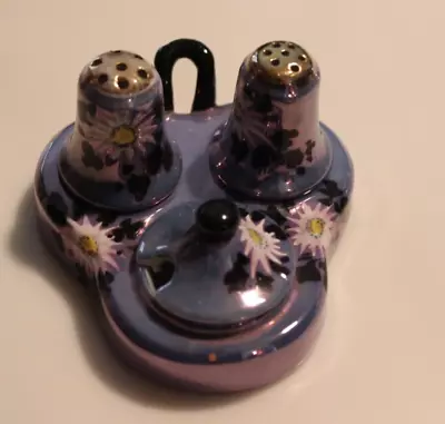 Vintage Porcelain Condiment Set Floral Marked Japan Salt Pepper Mustard W/ Lid • $21