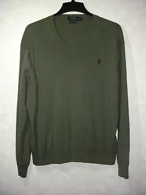 Polo Ralph Lauren Sweater Men XL Green Brown Pony Knit V-Neck Long Sleeve • $20