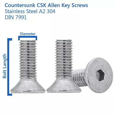 £37.59 • Buy M3 M4 M5 M6 Countersunk Bolts Allen Key Bolt Socket Screws A2 Stainless Din 7991