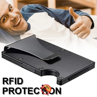 £9.89 • Buy Men Wallet Slim Aluminum Alloy RFID Blocking Money Clip Credit Card Holder Metal