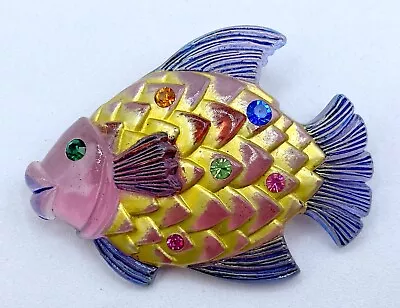 D2-1333 Vintage Brooch Pin 2  Rainbow Fish  Purple Pink Rhinestone • $4.99