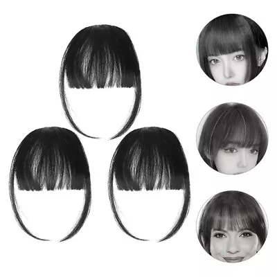 3 Pcs Fake Hairpiece Black Clip In Extensions Woman Wig Frontal Miss • £8.55