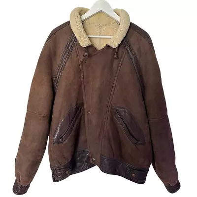 Vintage Mens Aviator B3 Flight Brown Leather Sheepskin Shearling Bomber Jacket • $136.96