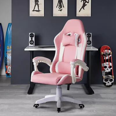 Executive Racing Gaming Office Chair Swivel PU Leather Computer Desk Chair Pink • £75.99