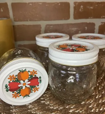 Vintage 1960 Kerr 8oz Jam Glass Jars LOT 4 Retro Kitsch Mason Jars Collectible • $18