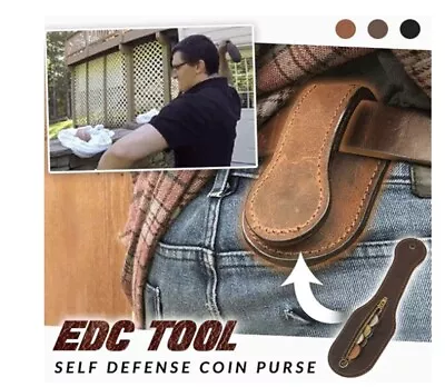 EDC Leather Coin Wallet Slapjack Cosh Self-defence Multi Tool Belt Wallet • £24.99