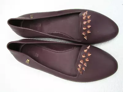 Melissa Virtue III Spiked Burgundy Jelly Flats Loafers Women's Size 5 • $19.99