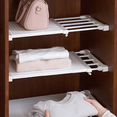 Extendable Wardrobe Storage Closet Organiser Shelf Cupboard Cabinet Divider Rack • £9.45