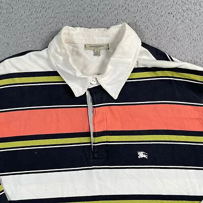 Burberry London Polo Shirt Mens Large  Embroidered Logo Long Sleeve Striped • $65