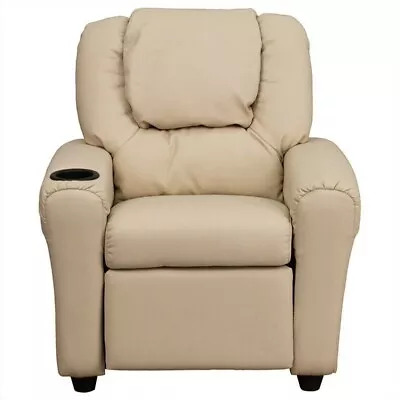 Flash Furniture Vinyl Kids Recliner With Cup Holder & Headrest In Beige • $197.99