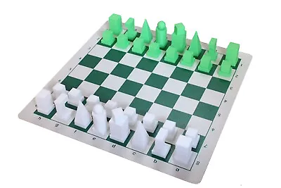 New Vinyl Chess Board 14  X 14  W/ Plastic Bauhaus Chess Set V2 King 5.8cm Ht • $19.50