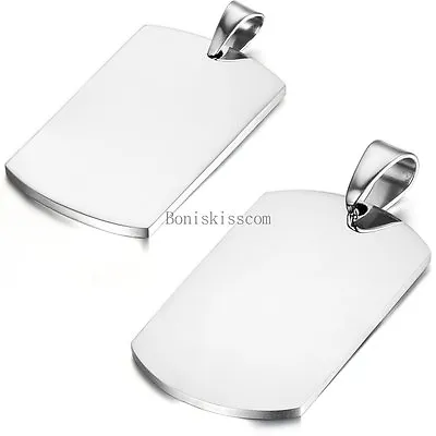 Silver Polished Stainless Steel Plain Army Dog Tag Pendant Couples Necklace • £8.68
