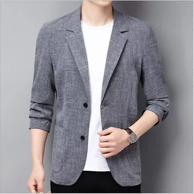 Men's Suit Jacket Thin Linen Two-Button Casual Suit Korean Slim Cotton Linen Top • $39.80