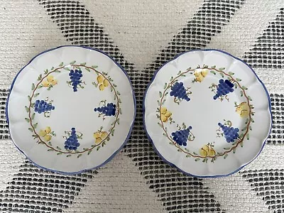 Vietri Blue Trim Fruit & Leaf Hand Painted Set Of 2 Plates Hand Made In Itlay 8  • $65.99