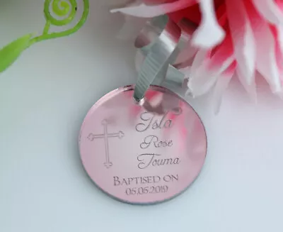 Christening Baptism Mirror Rose Gold Acrylic Tags Bomboniere Favours Engraved • $19.95