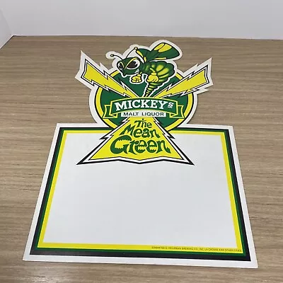 Vintage MICKEYS MALT LIQUOR Beer Sign THE MEAN GREEN HORNET Paper LARGE 18x12” • $19.99