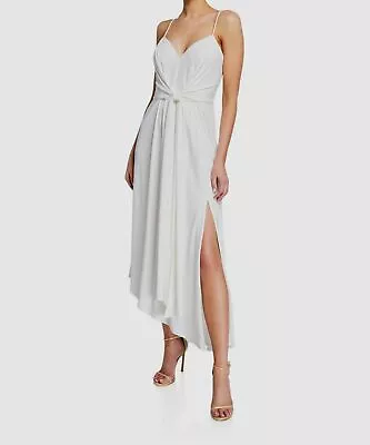 $230 Aidan Mattox Women's White Sleeveless V-Neck Tie Front Jersey Dress Size 12 • $46.38