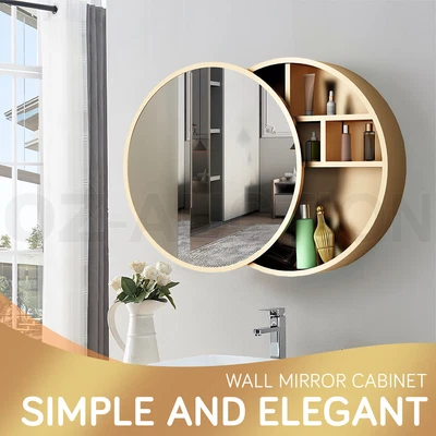 $99.95 • Buy Round Wall Mirror Cabinet Bathroom Vanity Decor Makeup Jewellery Cabinet Gold