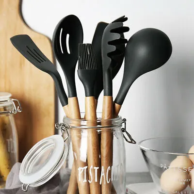 $11.88 • Buy Cooking Kitchen Utensils Wooden Spoon Silicone Tool Baking Spatula