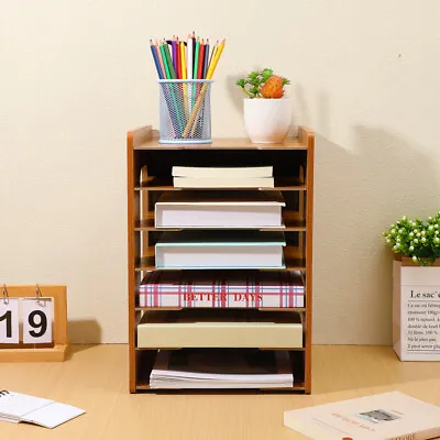 4-7 Tiers Wooden Office Desk Filing Trays Holder A4 Document Rack Paper Storage • £13.99