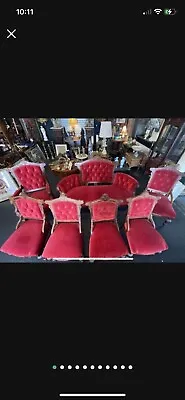 Antique 1800’s Walnut Red Velvet Parlor Set Sofa Loveseat Chairs Victorian • $988