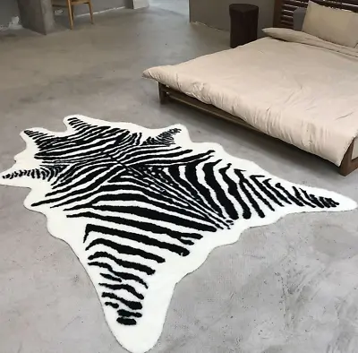 Zebra Print Faux Fur Soft Floor Rug African Mat Suede Back Carpet Animal Skin • $73.43