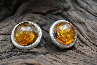 Signed Vintage Natural Baltic Amber Sterling Silver Earrings • $18.88