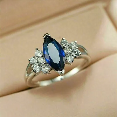 2.10Ct Marquise Cut Lab Created Sapphire Wedding Ring 14k White Gold Plated • $47.99