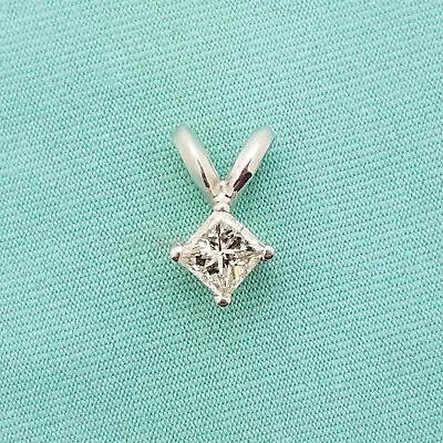 Vintage 14K White Gold Solitaire Princess Cut Diamond Pendant-Classic-0.25CT- • $375