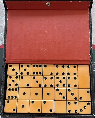 Vintage MCM Bakelite Dominoes Set 28 Tiles W/box FREE FAST SHIPPING • $99