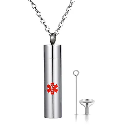 Stainless Steel Medical Alert Pendant Keepsake Container Holder Necklace Chain • $10.99