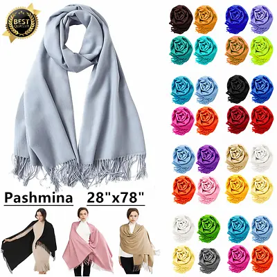 Solid Silky Pashmina Shawl Long 78 X28  Wrap Stole Wool Feel Silk Blend Scarf • $8.99