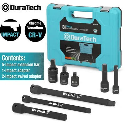 DURATECH 8Piece 3/8 1/2 Drive Impact Socket Set Extension Bar Swivel Adapter Set • $38.99