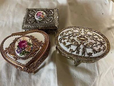 Japan Beautiful Hinged Metal Trinket Boxes Lot Of 3 • $25