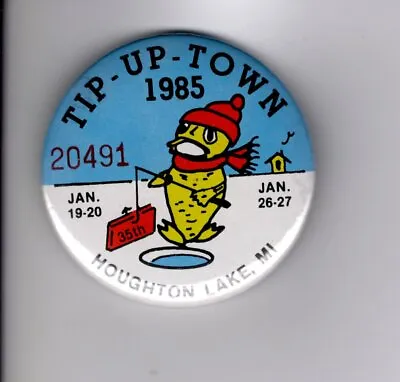 1985 Tip Up Town Badge Pin Pinback-michigan Dnr Deer Bear Fishing Patch License • $4.99